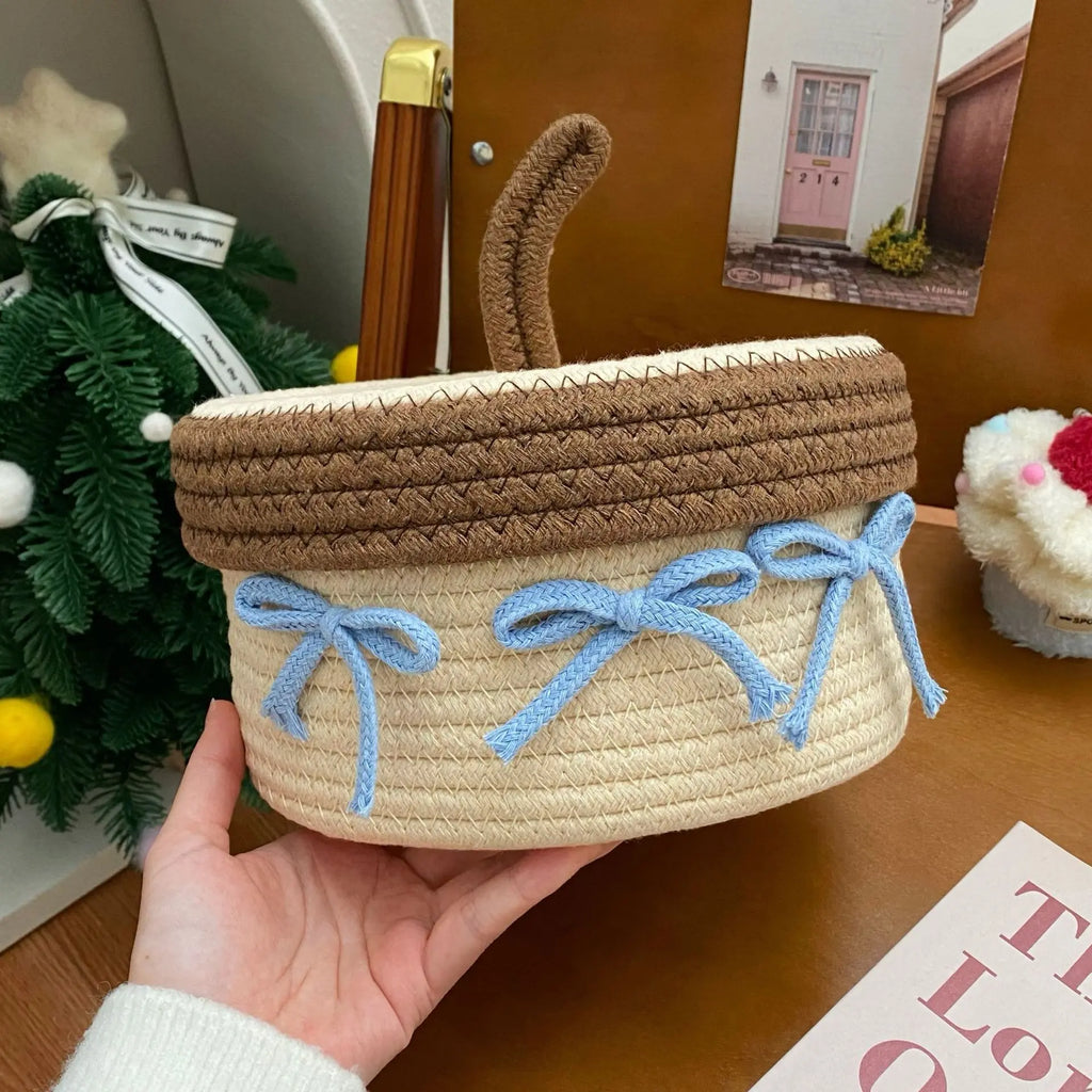 Cotton Fabric Home Storage Baskets - Multi-Size, Cute Design, Foldable, Handle-Equipped Household Organizers, Cappuccino (22*12), Pink & White Dopamine (22*19), Space-Saving Home Supplies