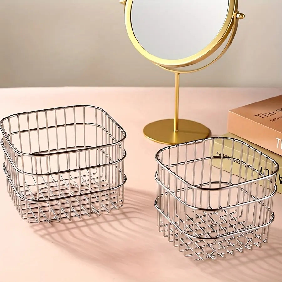 1/2pcs Contemporary Open-Weave Storage Basket - Multi-Purpose Organizer for Bathroom, Kitchen, Desk - Resistant, Sleek Design, Sturdy Construction, Bathroom Organizers And Storage, Home Organization, Organizer, Shelf Baskets