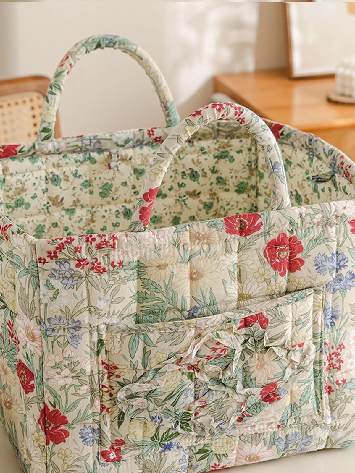 Floral Pattern Flower Fabric Storage Tote Basket, Portable Underwear Organizer, Organizing Baskets, Home Organization for Kitchen Bathroom Bedroom Living Room Office, Decorative Storage Basket