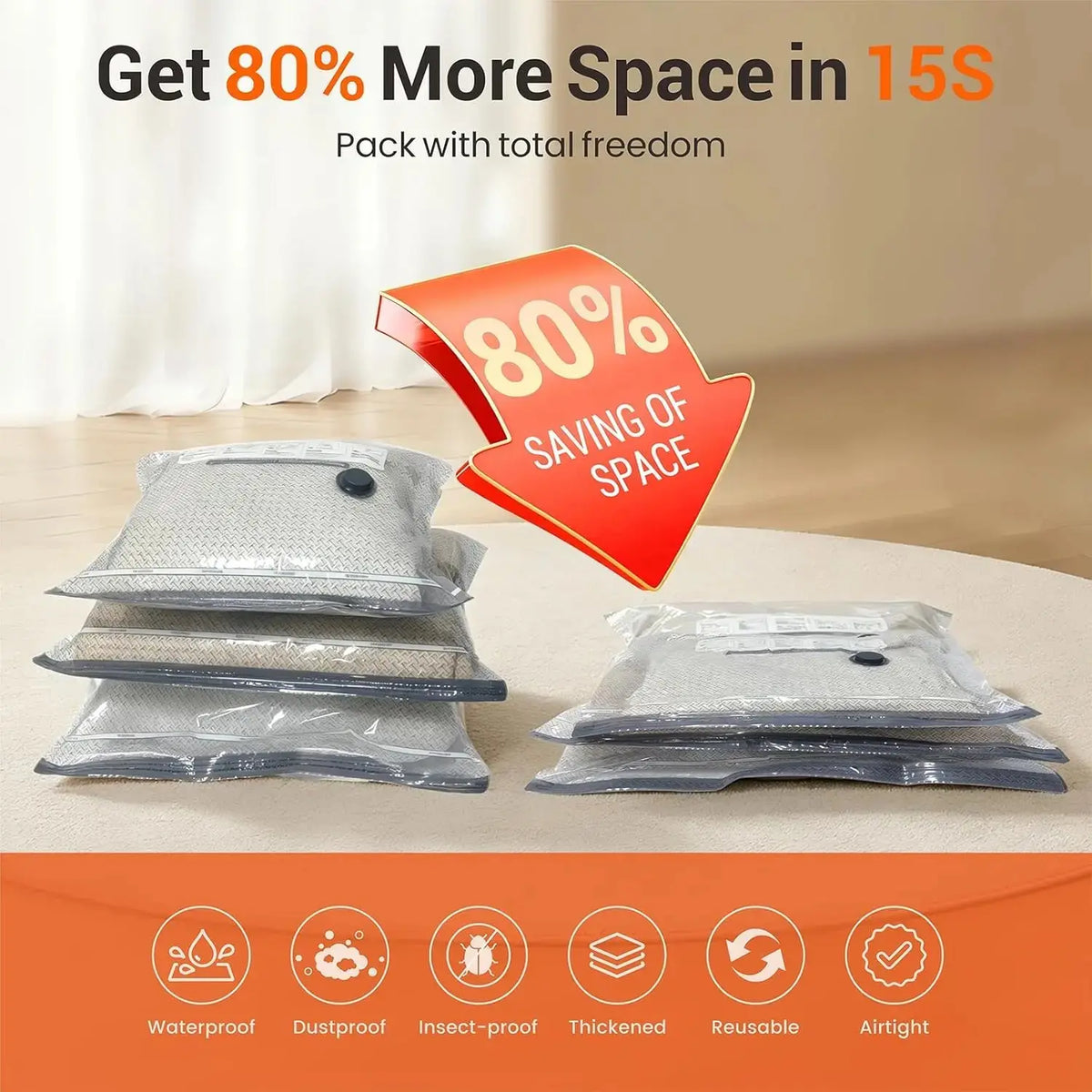 2026 New Cordless Travel Vacuum Seal Storage Bags Set with Rechargeable Air Pump - 15-Pack Portable Resealable Luggage Organization Solutions, Airtight Sturdy Lightweight Home Organizers for Clothes