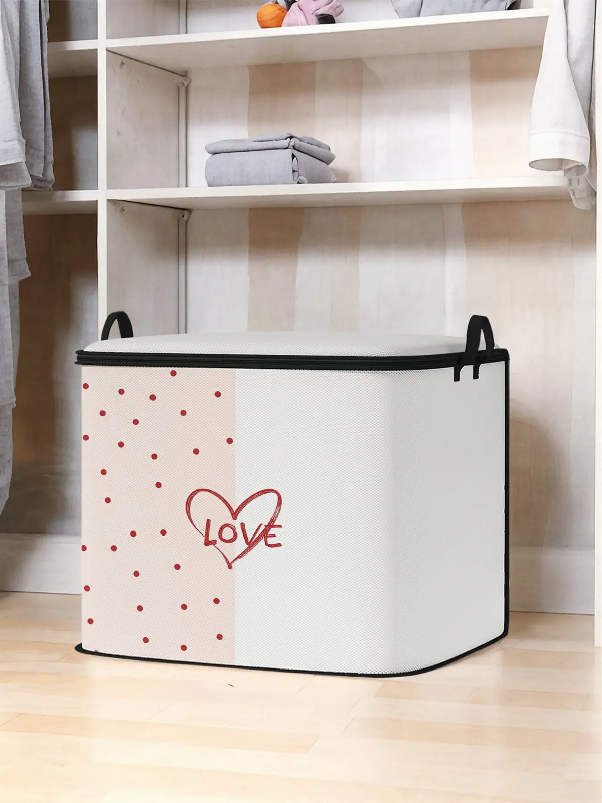 Heart Printed Thick Quilt Storage Bag, Blanket Storage, Cute and Practical Kids Bedding Organizer, Organizer Storage Supplies, Durable Material, Easy Carry Handle, Home Use, Valentine's Day Gift
