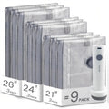 【2026 Upgraded】X7 Cordless Travel Vacuum Storage Compression Bag Set with Rechargeable air Pump 9/15 Pack Waterproof & Reusable Compression Packing Bags for 2 Size,140L/Min Powerful Air Removal，Perfect for Carry-On Suitcases,