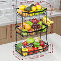 2/3-Tier Square Metal Fruit Basket Stand, Durable Kitchen Storage Unit, Space-Saving Stackable Countertop Home Organizer for Fruits, Snacks, Bread
