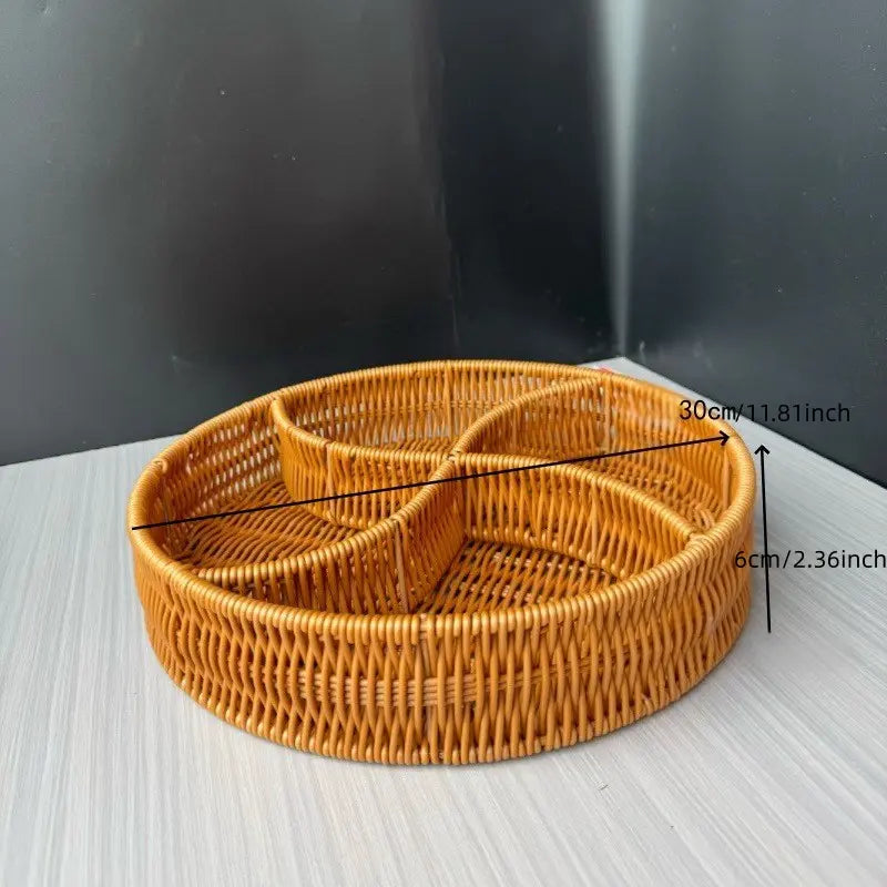Rattan Fruit Basket for Home Living Room, Candy Box, Snack Tray, Nuts Holder, Dry Fruits Dish, Office File Organizer, Party Decor