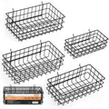 INCLY 4 Pack Pegboard Baskets Bins Set, 4 Size Square Style Black Metal Wire Basket for Any Peg Board Organizing Tools, Pegboard Accessories for Workbench Garage Wall Storage Attachments
