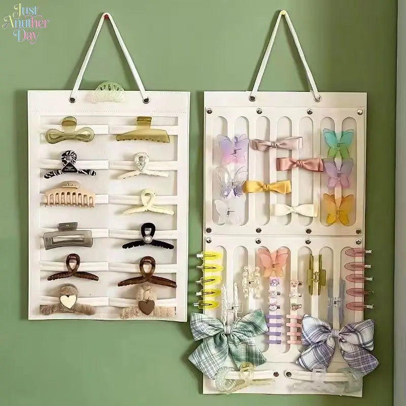 Punch-free Wall Mount Felt Hair Accessories Storage Bag, Multi-slots Large Capacity Hanging Organizer for Girls Bow Barrettes, Shark Clips, Hair Bands & Kids Headwear, Dorm Dresser Space-saving Hairpin Display Rack
