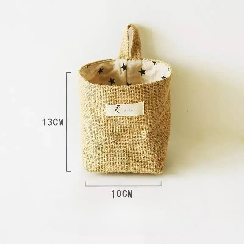 2 Pack Natural Jute Linen Hanging Storage Baskets, Wall Mount Small Hanging Organizer Pouches, Multifunctional Rustic Fabric Hanging Storage Bags for Bathroom, Bedroom, Door, Closet & Desk Small Sundries Organizing