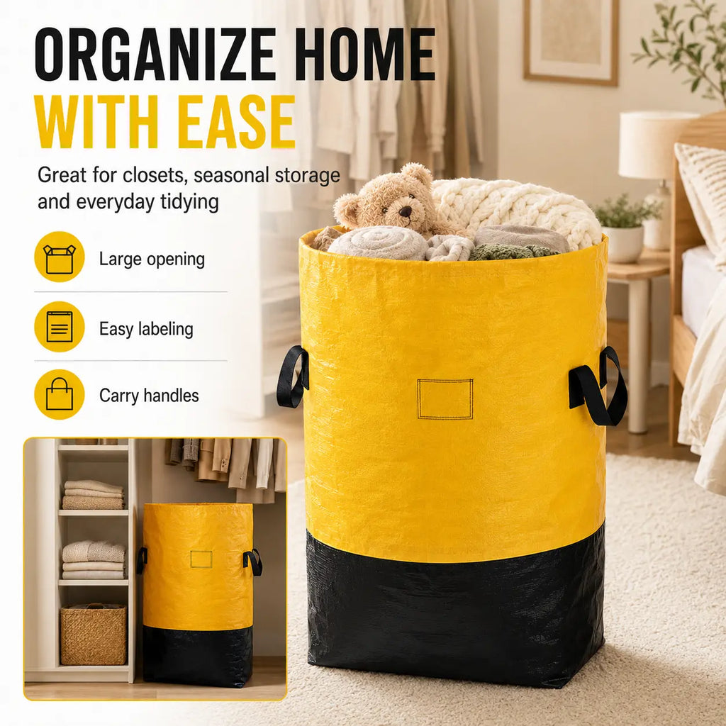 Extra Large Moving & Storage Bags (L, XL Sizes) - Waterproof, Sturdy, Solid, Heavy Duty Totes with Handle, Reinforced Handles, Foldable - Ideal for Bulky Items, Clothes, Blankets (Camping & Hiking Sleeping Gear)