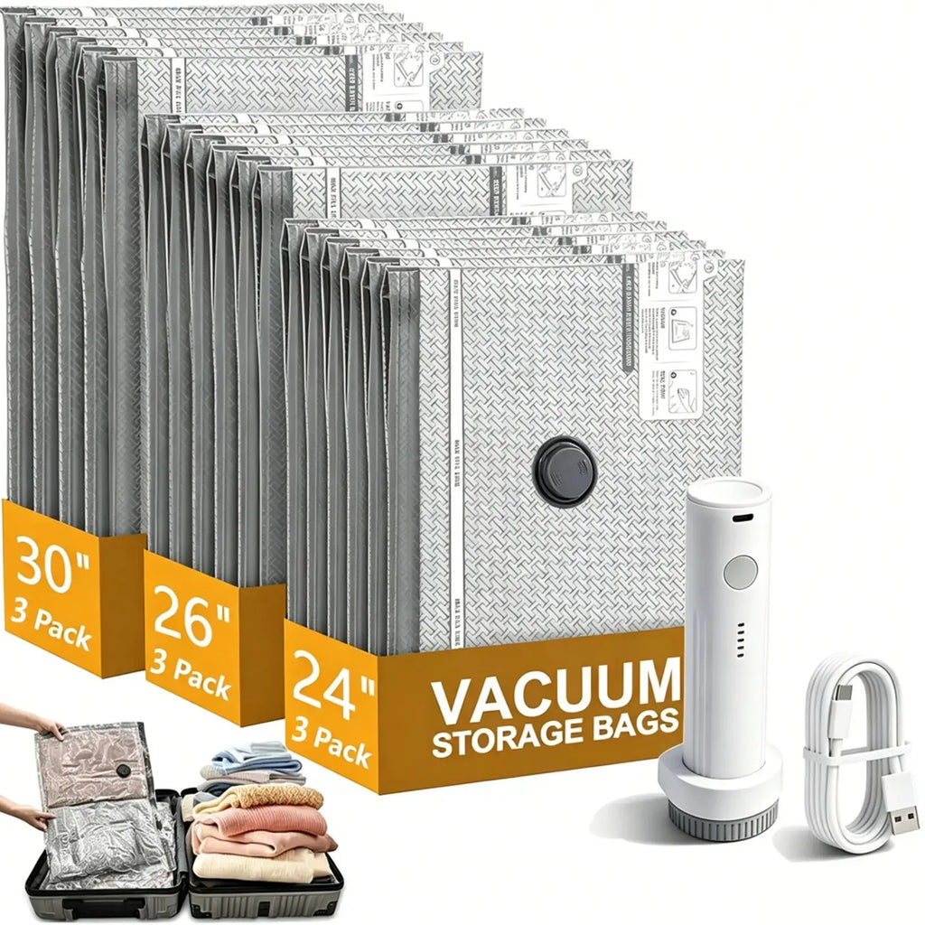 2026 New Cordless Travel Vacuum Seal Storage Bags Set with Rechargeable Air Pump - 15-Pack Portable Resealable Luggage Organization Solutions, Airtight Sturdy Lightweight Home Organizers for Clothes