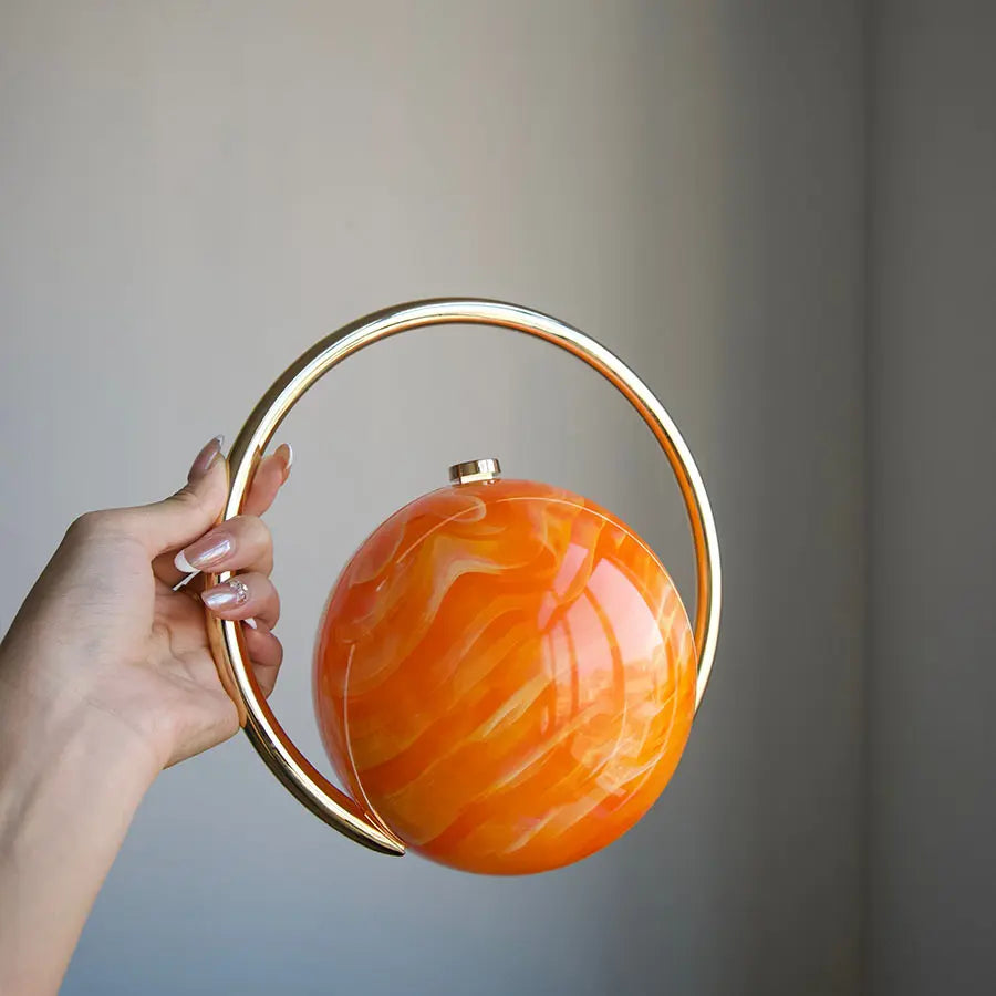 2025 Luxury Lightweight Acrylic Small Mini Bag Pouch - Marble Swirl Orb Home Organizer, Rose Gold Electroplated Accent, Silver Metal Ring, Easy-Clean Minimalist Casual Chic Home Supply for Holiday Parties