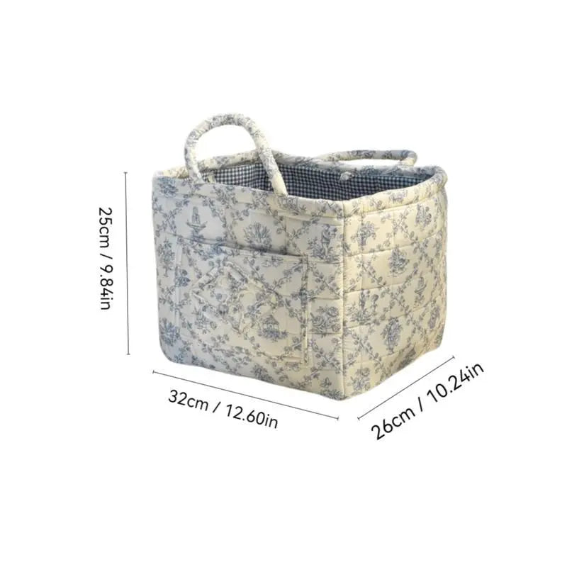 Colorful Floral Print Soft Cotton Weaving Basket - Lightweight, Collapsible, Large-Capacity Home Supplies Organizer Bin with Smooth Liner, Washable, Gentle on Clothes, Ideal for Organizing Backseat, Blankets, Toys, Weaving Basket For Blankets, Trunk‑Ready