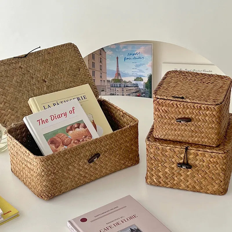 Woven Storage Basket, Wicker Storage Basket, 1 Count  Multi-purpose Decorative Desktop Storage Box, Countertop Storage Basket, Home Organizer for Living Room Bedroom Kitchen