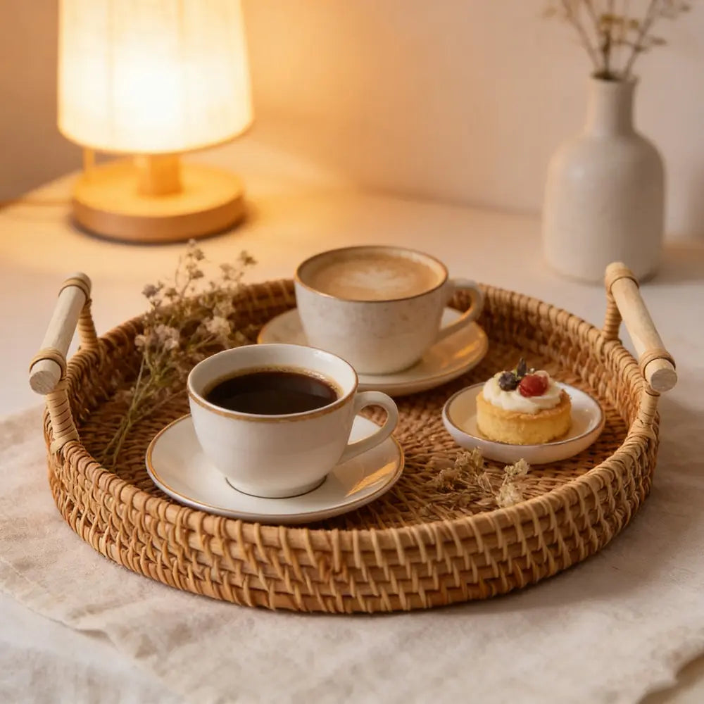 Japanese Handmade Woven Basket, Dual Handle Tray, Round Fruit Storage Dish, Sweet Treats Holder, Bread Bun Display, Inn Tableware, Storage Baskets