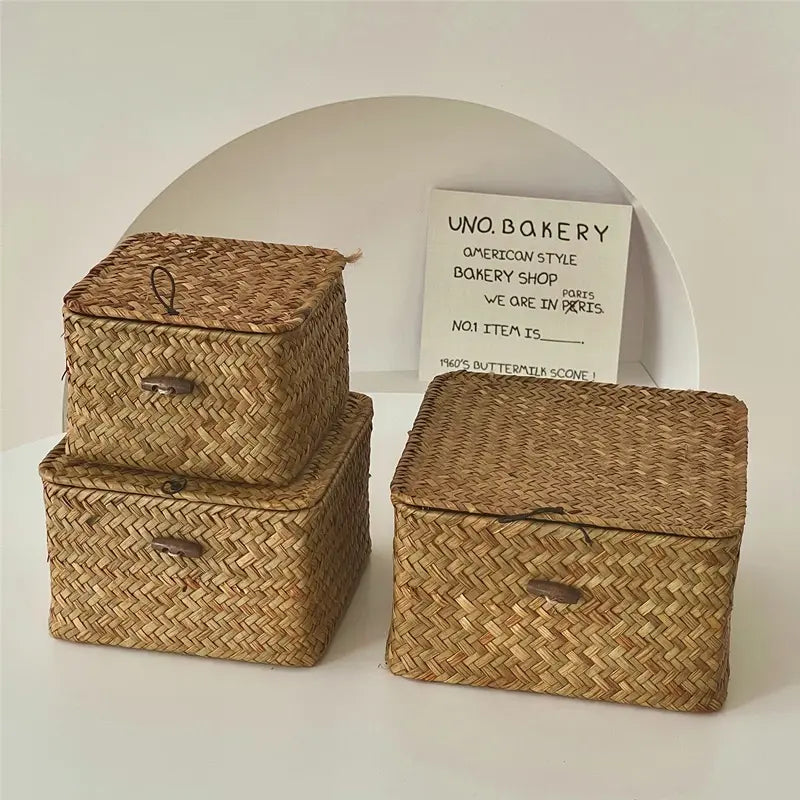 Woven Storage Basket, Wicker Storage Basket, 1 Count  Multi-purpose Decorative Desktop Storage Box, Countertop Storage Basket, Home Organizer for Living Room Bedroom Kitchen