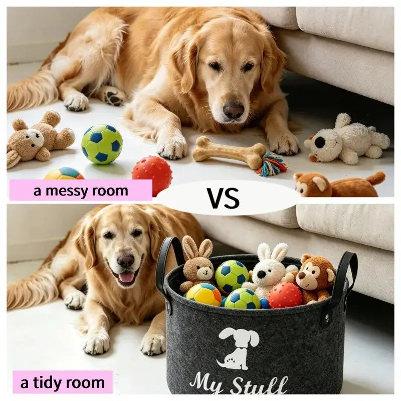 Foldable Pet Toy Felt Storage Basket, Carry Basket, Large Capacity Pet Toy Storage Box, Dog & Cat Accessories for Home & Outdoor Travel, Collapsible Storage Baskets