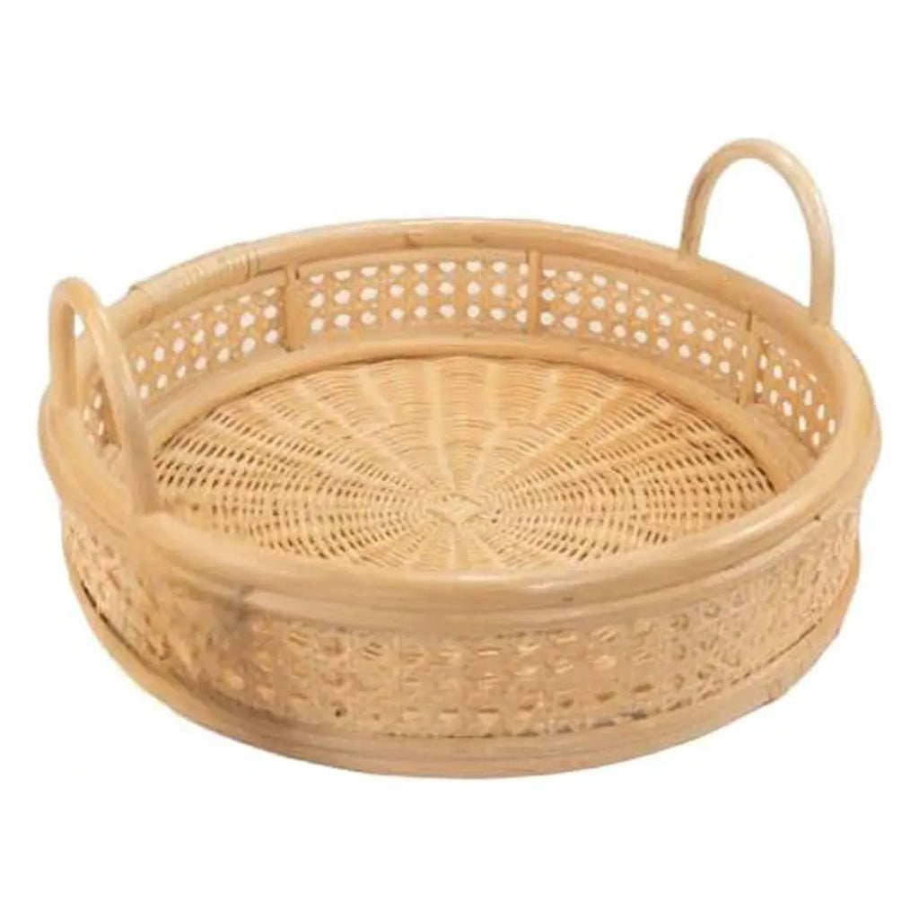 ShelterCast Rattan Round Serving Tray Wicker Woven Bread Basket with Handles (Natural Brown) Decor Light Organiser Decorative
