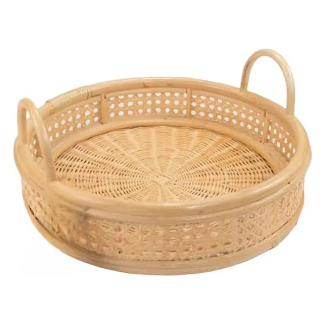 ShelterCast Rattan Round Serving Tray Wicker Woven Bread Basket with Handles (Natural Brown) Decor Light Organiser Decorative