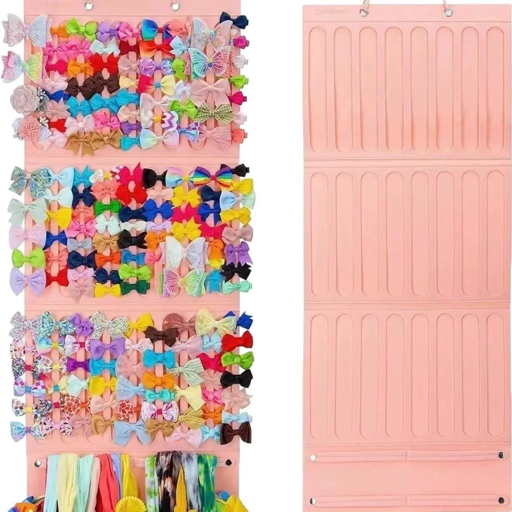 Punch-free Wall Mount Felt Hair Accessories Storage Bag, Multi-slots Large Capacity Hanging Organizer for Girls Bow Barrettes, Shark Clips, Hair Bands & Kids Headwear, Dorm Dresser Space-saving Hairpin Display Rack