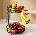 Sakugi 2-Tier Black Wire Round Fruit Organiser, Detachable Storage Bin Rack for Kitchen Countertop Pantry, Easy Assembly Modern Home Organizing Wire Basket, Baskets For Organizing