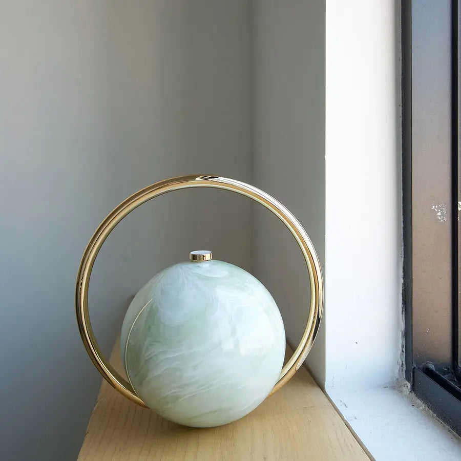 2025 Luxury Lightweight Acrylic Small Mini Bag Pouch - Marble Swirl Orb Home Organizer, Rose Gold Electroplated Accent, Silver Metal Ring, Easy-Clean Minimalist Casual Chic Home Supply for Holiday Parties