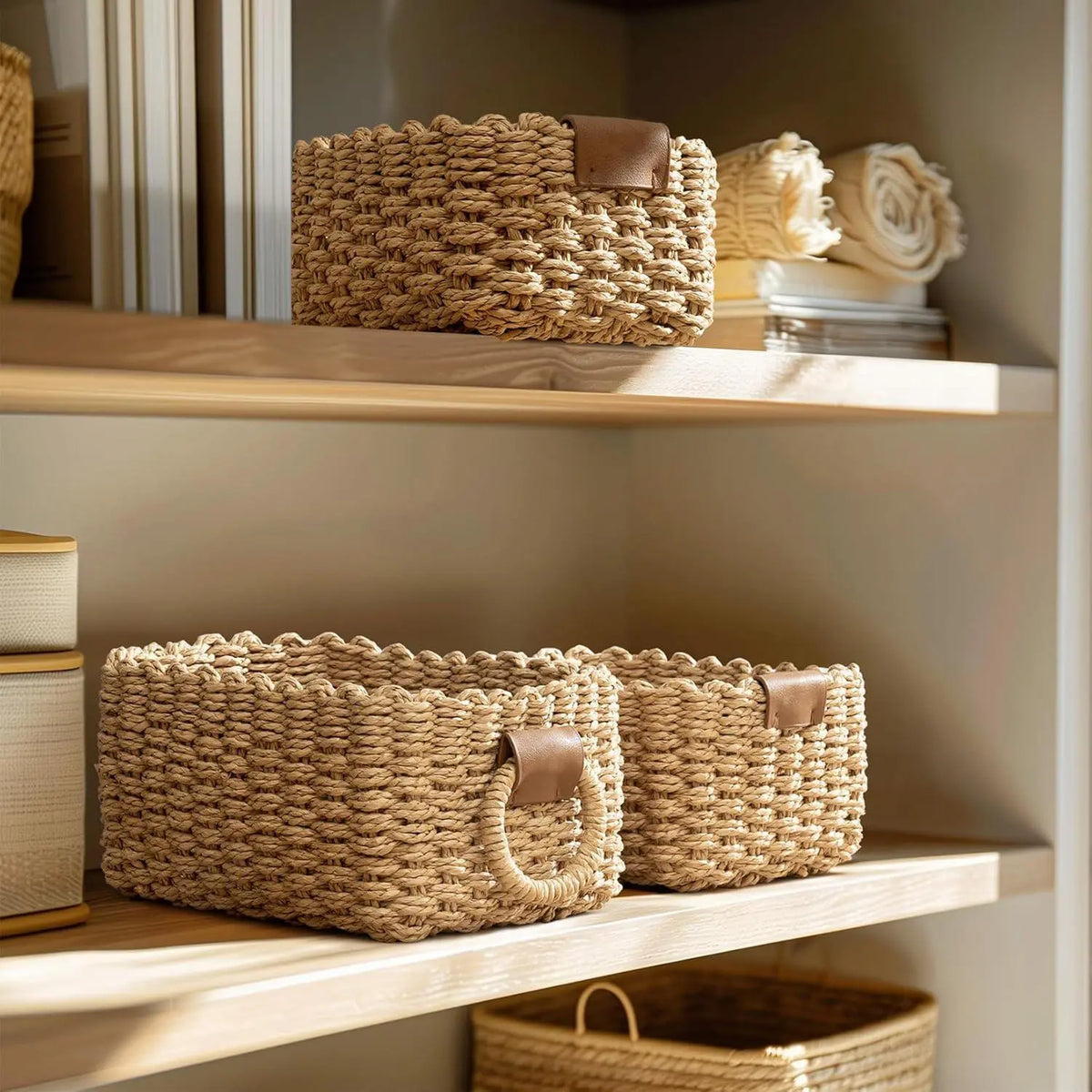 Woven Storage Basket, Decorative Storage Basket, 3 Counts Durable Household Storage Basket Set, Small Woven Organizing Baskets for Organizing, Cute Gift Basket for Decoration, Bedroom Organizer