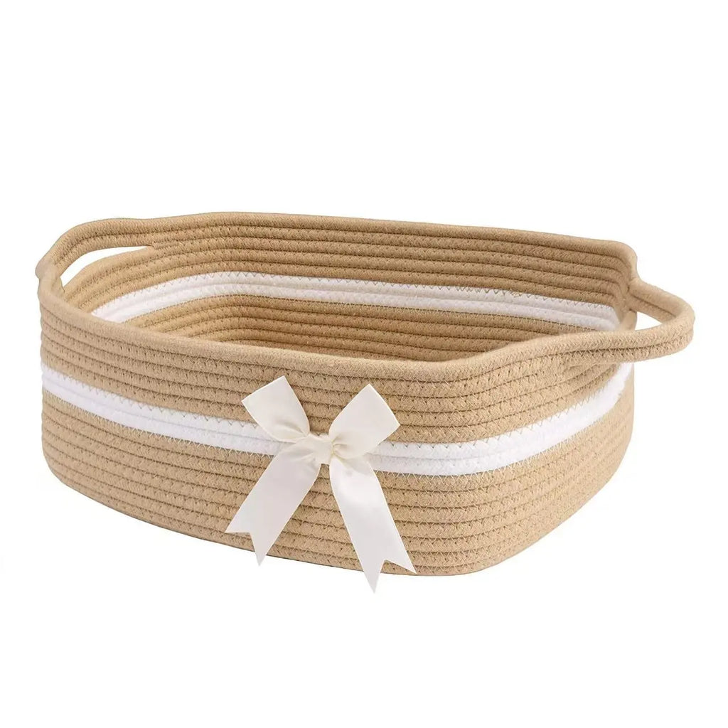 Gift Basket Small Woven Rope Basket for Cute Storage, Rectangular Shelf Basket for Bathroom, Organize Diapers Towels Snacks, Perfect Kids Gift, Basket Organizer