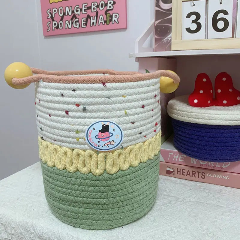Cotton Fabric Home Storage Baskets - Multi-Size, Cute Design, Foldable, Handle-Equipped Household Organizers, Cappuccino (22*12), Pink & White Dopamine (22*19), Space-Saving Home Supplies