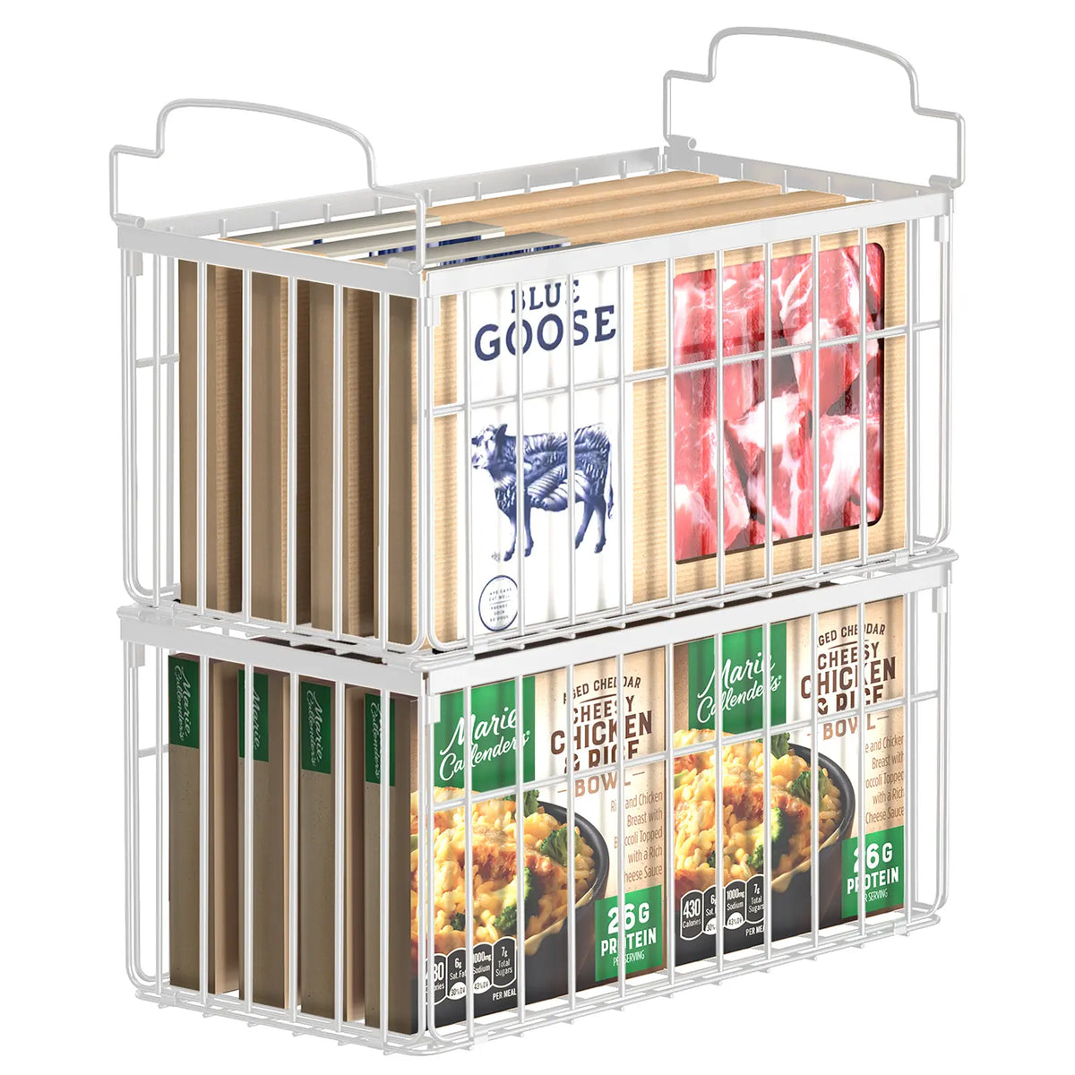 Msercuor Stackable Wire Freezer Organizer Bins - Black 4 Pack, Durable Rustproof Stainless Steel Storage Baskets with Open-Frame Design, Space-Saving Lifttograb Access, Keeps Food Fresher Longer (2/6/8 Pack Options)