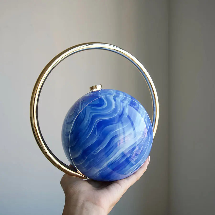 2025 Luxury Lightweight Acrylic Small Mini Bag Pouch - Marble Swirl Orb Home Organizer, Rose Gold Electroplated Accent, Silver Metal Ring, Easy-Clean Minimalist Casual Chic Home Supply for Holiday Parties