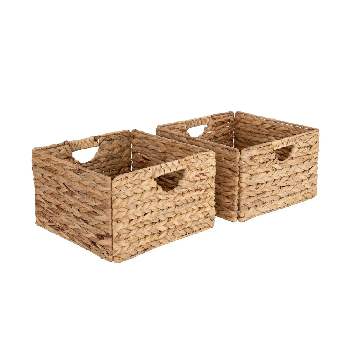 Classics Series 2-Pack Natural Water Hyacinth Handwoven 13.25x13.25in Square Laundry Baskets with Carrying Handles, Steel-Frame Portable Laundry Room Organizer, Home Organization Containers, Closet Baskets for Clothes Linen