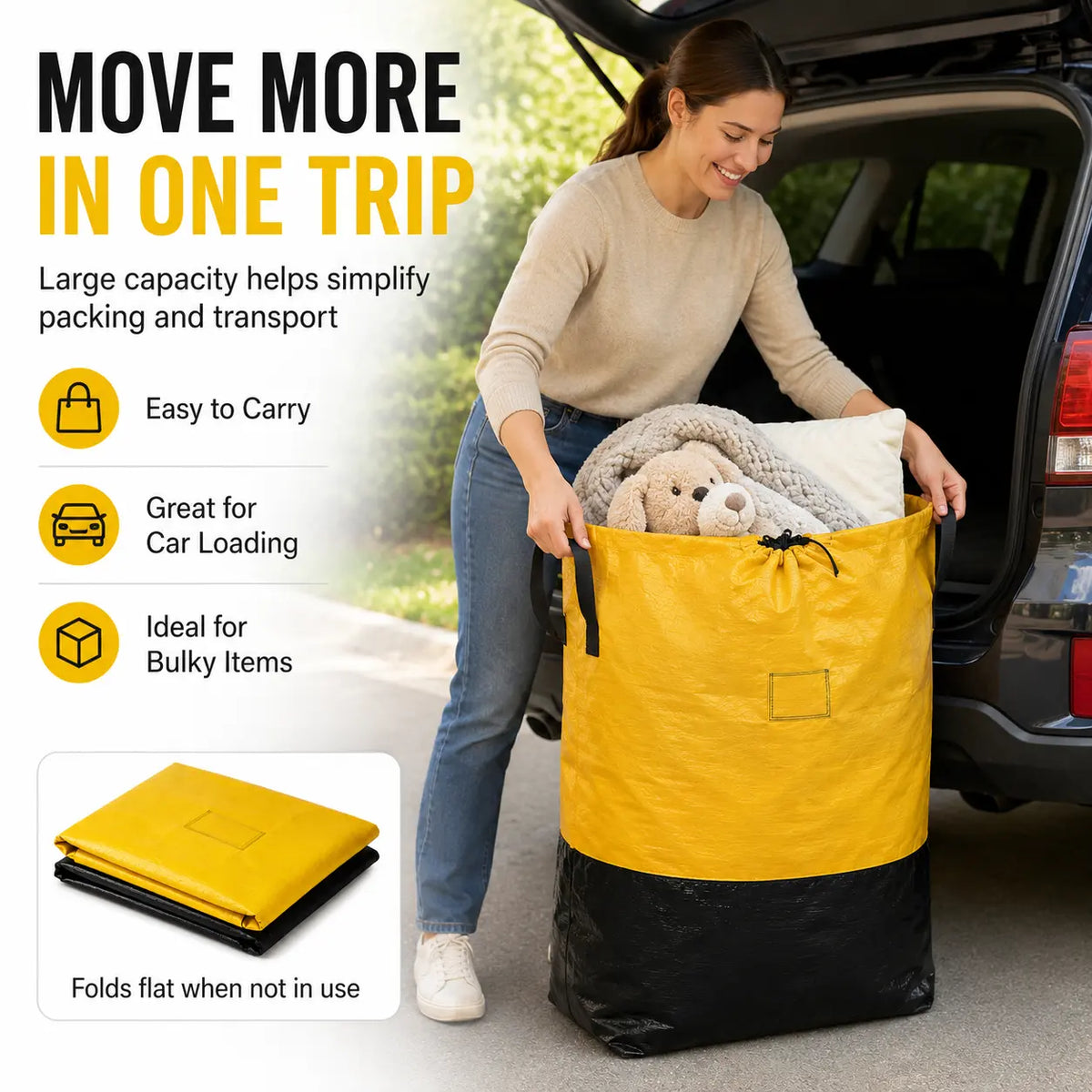 Extra Large Moving & Storage Bags (L, XL Sizes) - Waterproof, Sturdy, Solid, Heavy Duty Totes with Handle, Reinforced Handles, Foldable - Ideal for Bulky Items, Clothes, Blankets (Camping & Hiking Sleeping Gear)