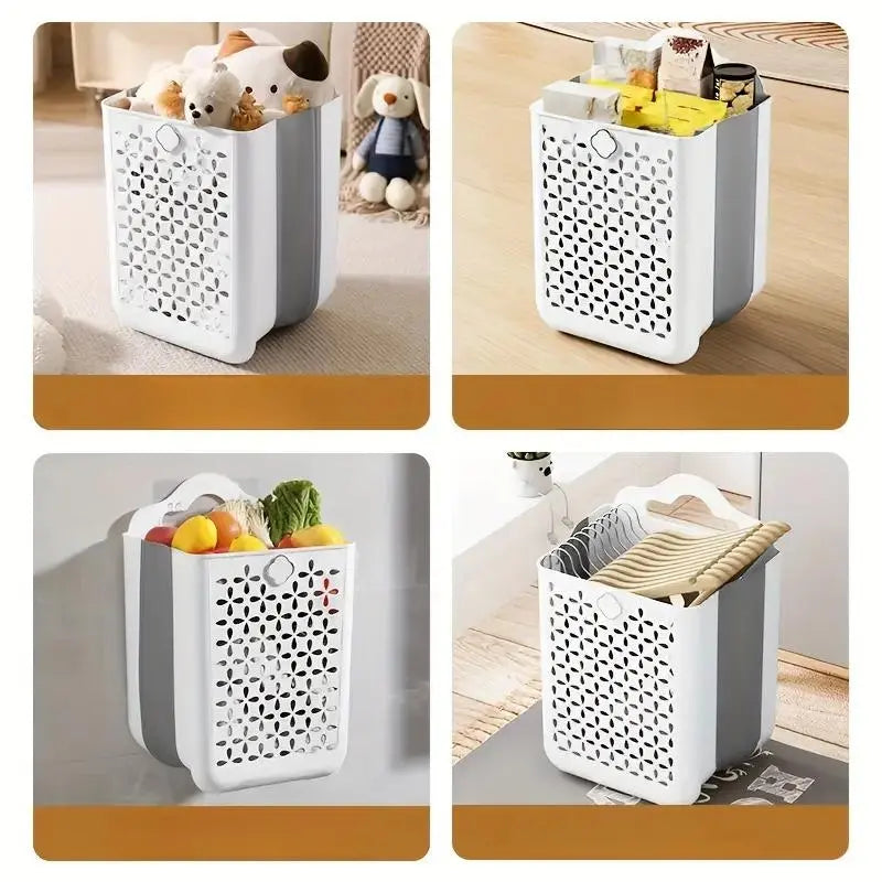 Folding Storage Basket, 1 Count Wall Mounted Telescopic Storage Basket, Space Saving and Convenient to Carry Storage Organizer for Home Bathroom Kitchen, Collapsible Storage Baskets, Foldable Storage Basket, Baskets for Organizing