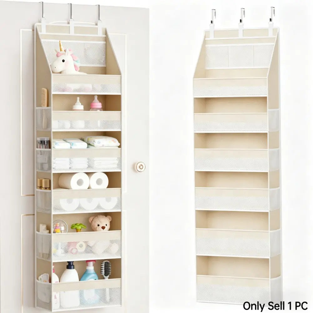 Over the Door Organizer, 6-Shelf Closet Hanging Storage with 13 Mesh Pockets, Fabric Compartments, 55lbs Capacity Behind the Door Space Saver Storage, Multi Purpose Storage for Baby Nursery, Bathroom, Bedroom, and Dorm, Organized Storage