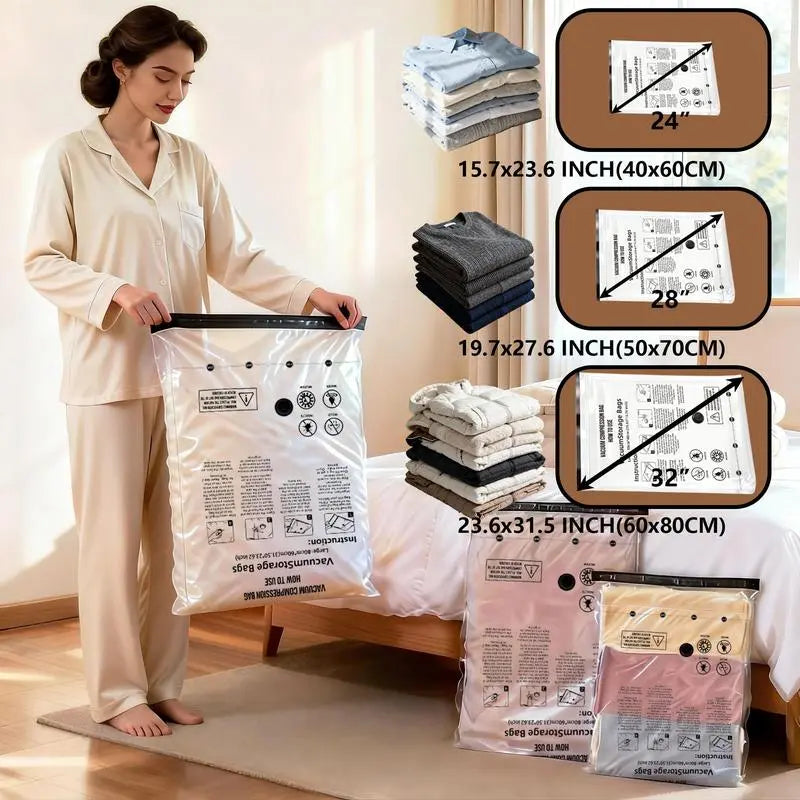 5-Pack Reusable Vacuum Storage Bags with Dual-Triple Valves & Manual Pump, Zipper Lock Home Organizer Bags for Clothing & Bedding, Travel & Move