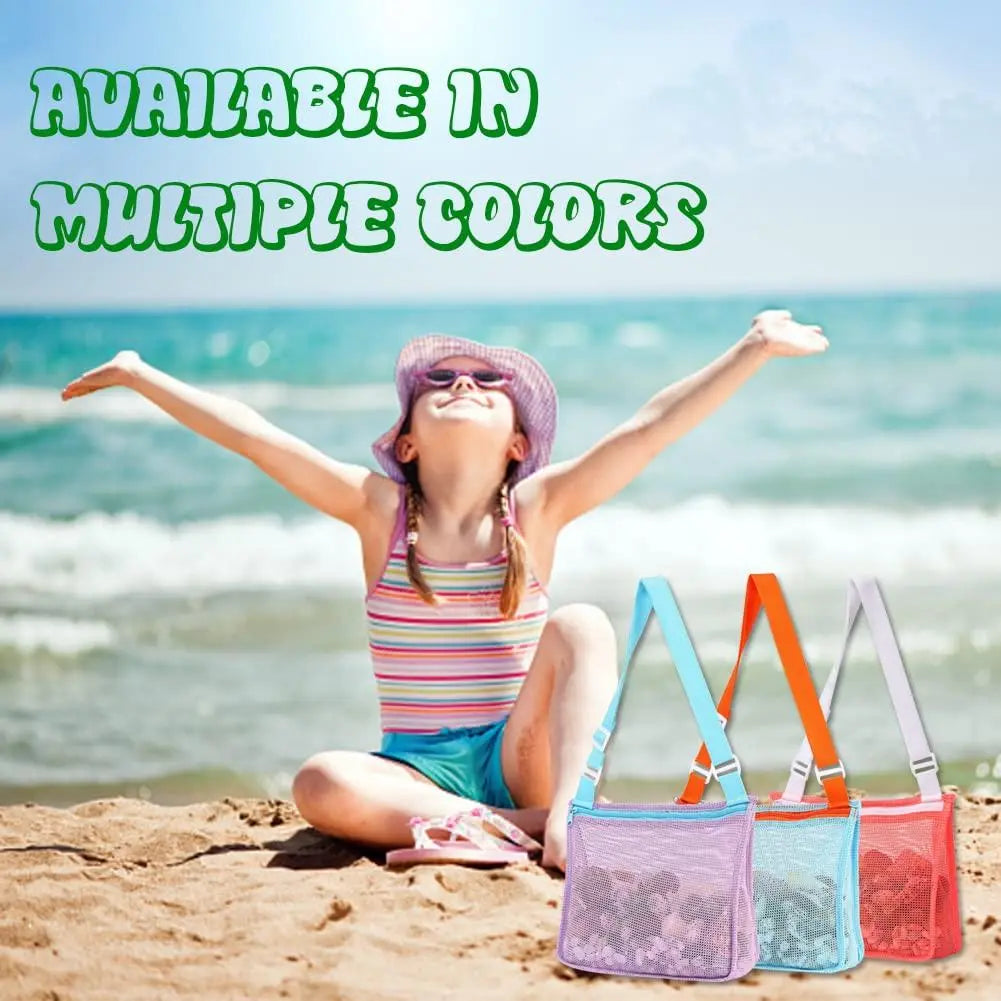 Beach Mesh Bag for Sand Toys and Seashells, Large Capacity Lightweight BPA Free Tote Bag Organiser for Children Beach Activities Adventure, Ideal Shell Storage Net Bag Organizer