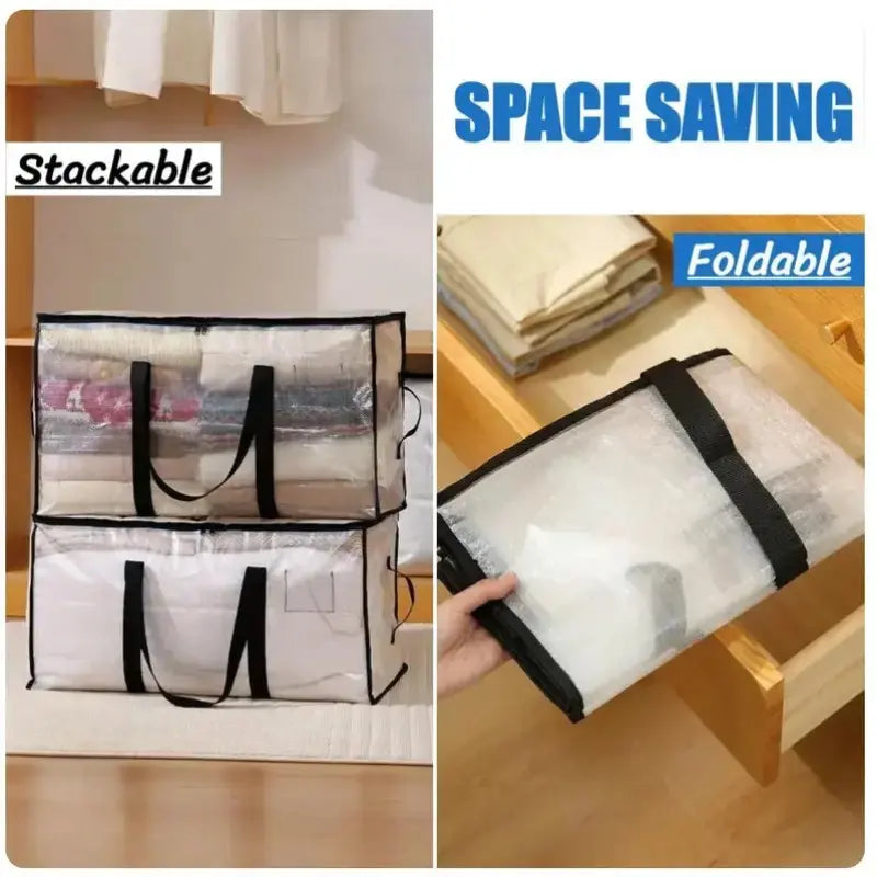 Clear Extra Large Moving Bags, Heavy-Duty Waterproof Storage Tote Bag with Reinforced Handles & Zippers, Transparent Organizer for Clothes, Bedding, Dorm, Moving, Clothing Storage Bags (Clear - 88L)