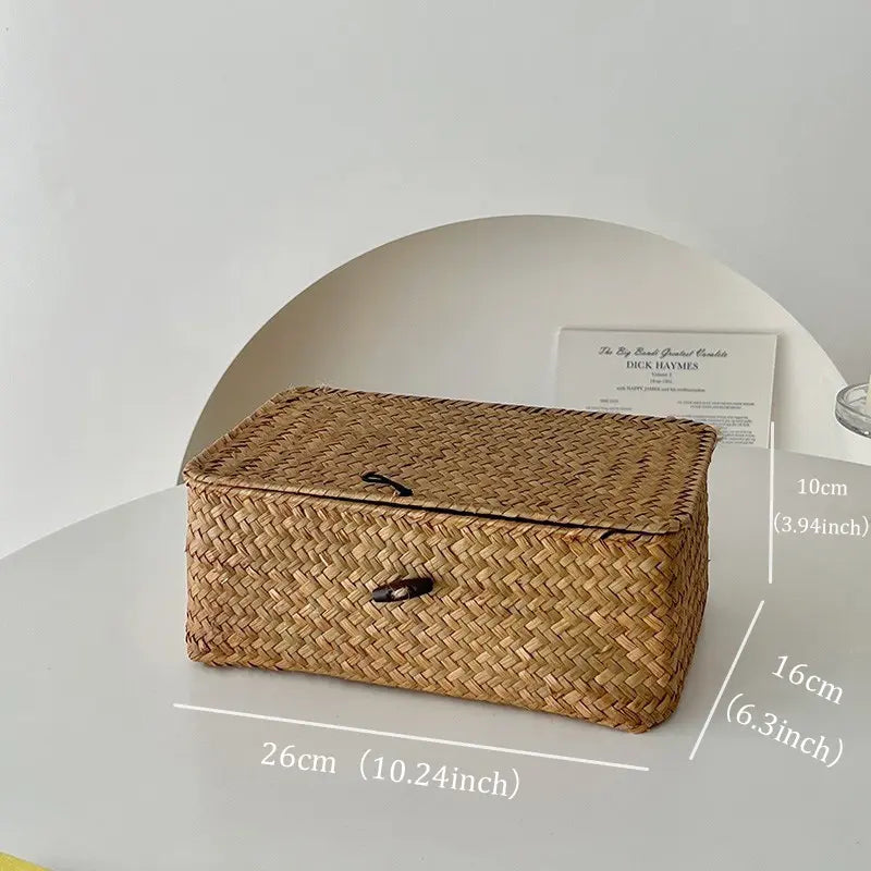 Woven Storage Basket, Wicker Storage Basket, 1 Count  Multi-purpose Decorative Desktop Storage Box, Countertop Storage Basket, Home Organizer for Living Room Bedroom Kitchen