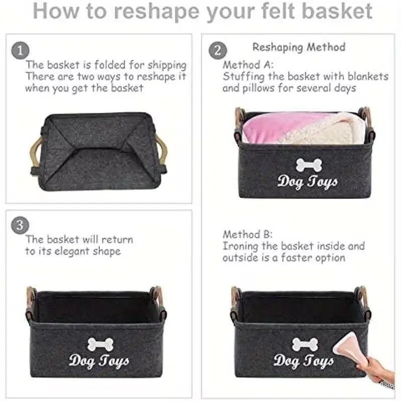 Fukuchong Pet Toy Storage Basket with Handle, No Battery Required, Convenient Dog Toy Organizer, Durable Adhesive Material
