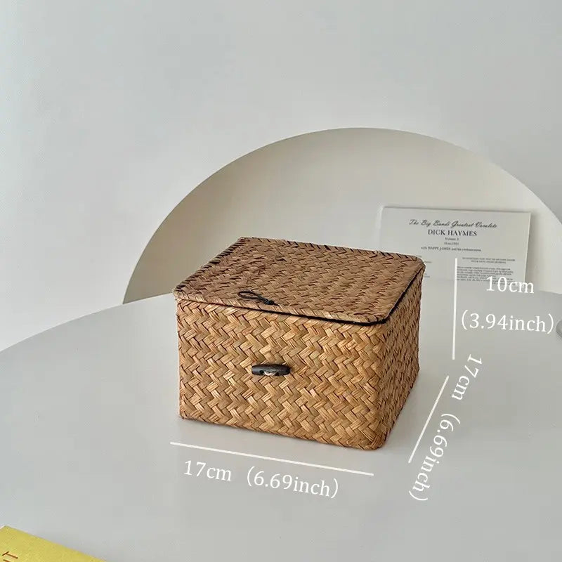 Woven Storage Basket, Wicker Storage Basket, 1 Count  Multi-purpose Decorative Desktop Storage Box, Countertop Storage Basket, Home Organizer for Living Room Bedroom Kitchen