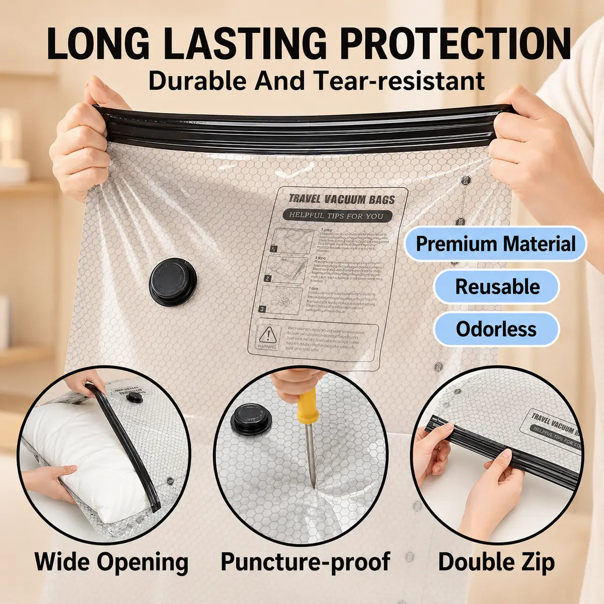 Cordless Travel Vacuum Compression Storage Bags Set (9 Pack, 3 Sizes) - Organiser, 9 Bags Refill (No Pump), Foldable, Dustproof, Waterproof Reusable Space Saver for Carry-On Suitcases, Outdoor Use Father's Day Gift