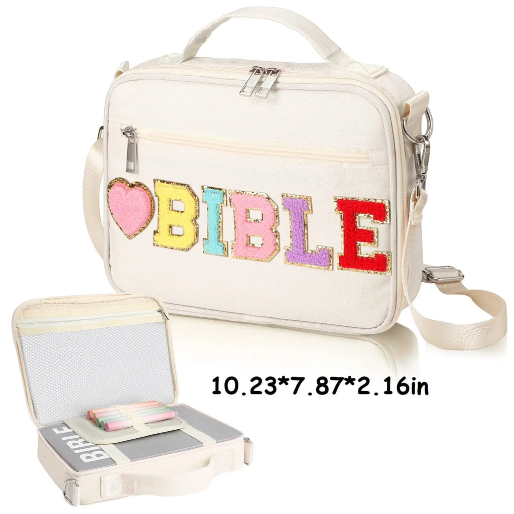 Gejoy Bible Cover Case for Women, Christian Bible Bag with Shoulder Strap Canvas Tote Bag Carrying Bag Gift for Teenagers Girl Student, Bible Study Supplies, Church Bible Case