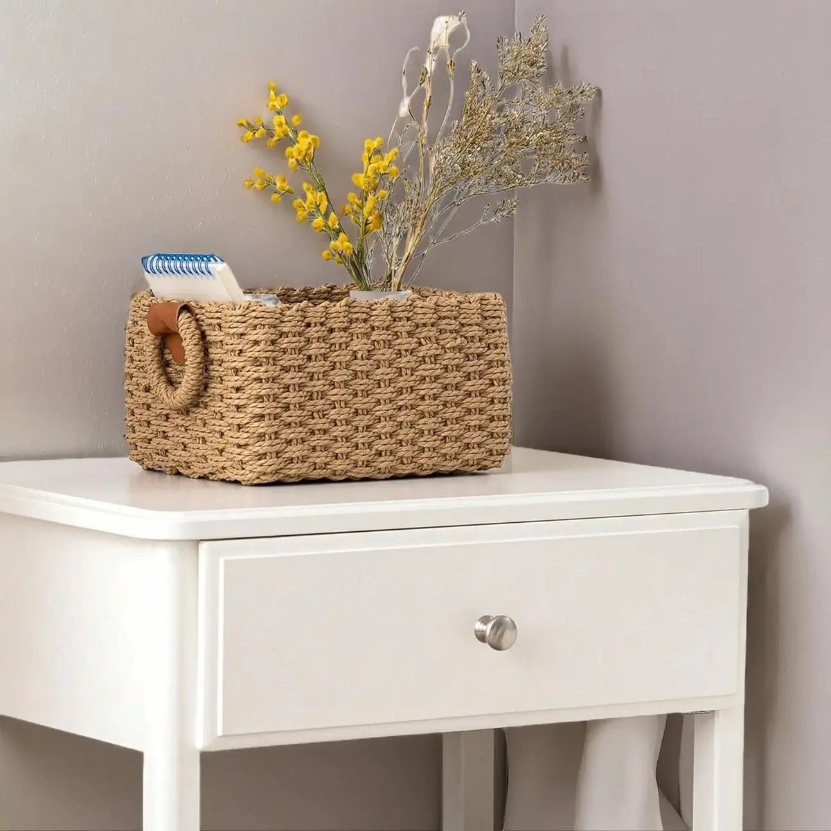 Woven Storage Basket, Decorative Storage Basket, 3 Counts Durable Household Storage Basket Set, Small Woven Organizing Baskets for Organizing, Cute Gift Basket for Decoration, Bedroom Organizer