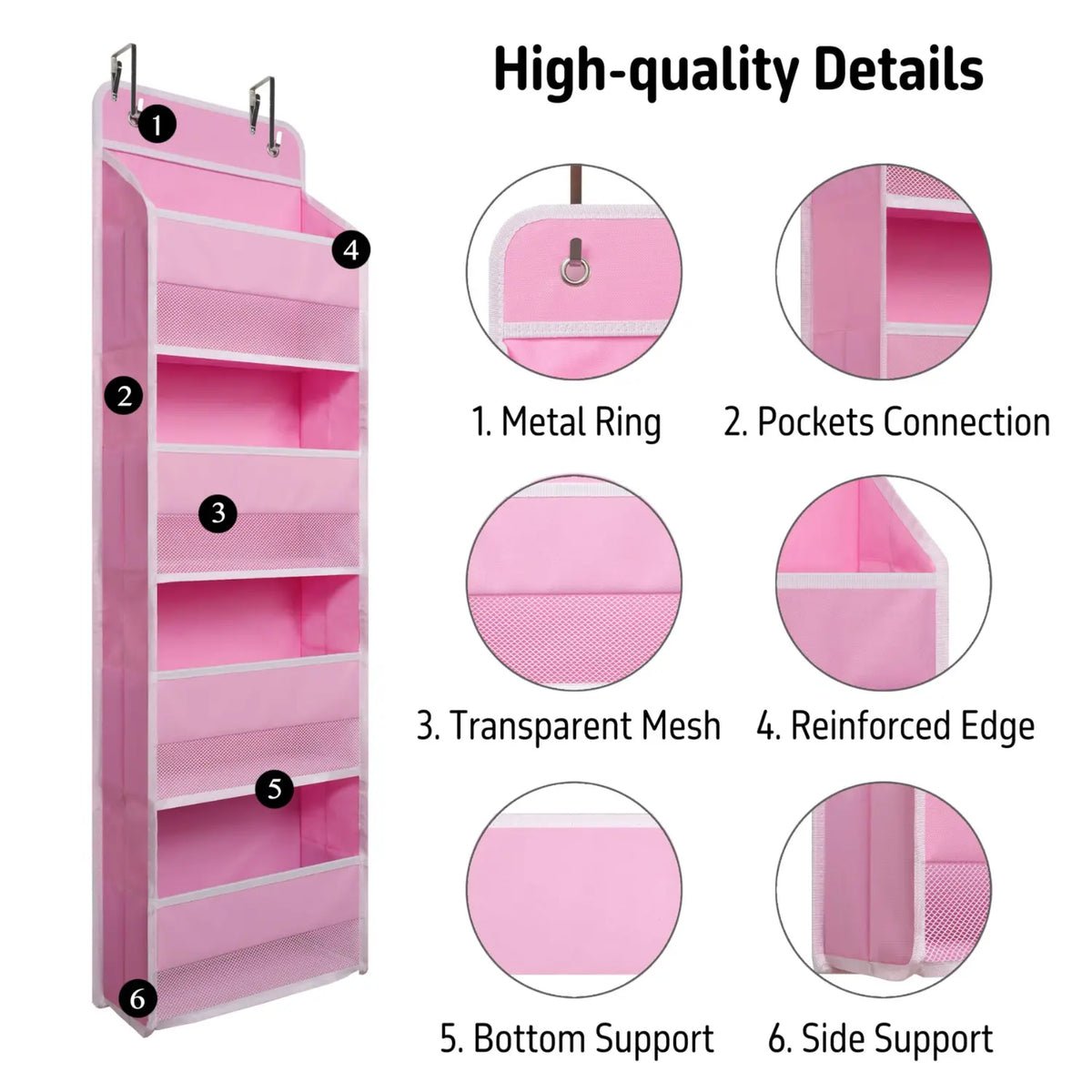 Heavy Duty Over Door Organizer, Hanging Organizer Storage with 4 Large Capacity Pockets, Closet Bathroom Nursery Bedroom Hangable Multicolor