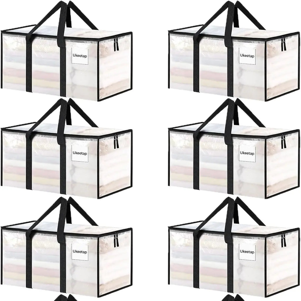 8-Piece Large Heavy-Duty Storage Bags, Transparent Lidded Boxes with Reinforced Handles, Durable Zipper Pouches for Clothes, Dorms, University Supplies