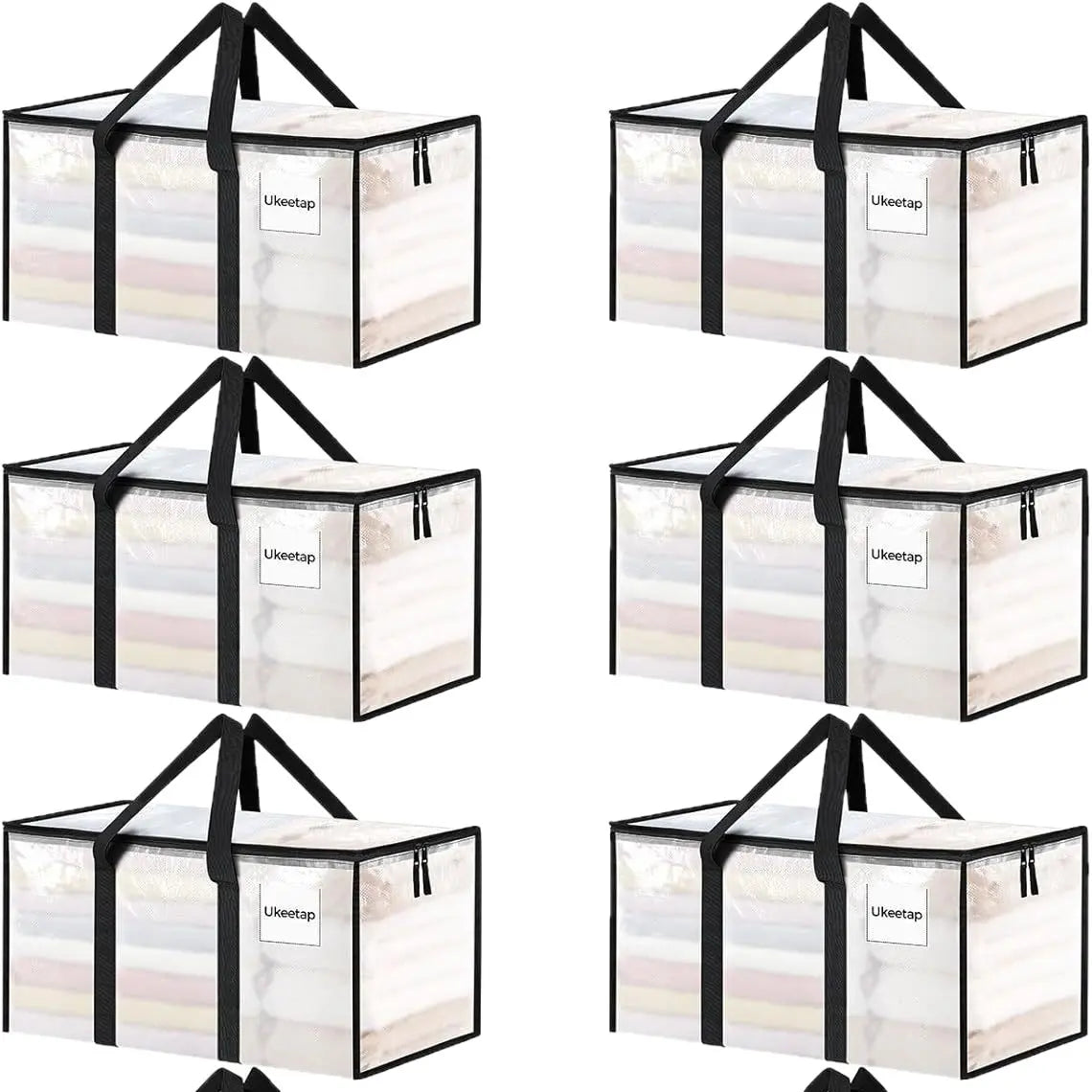 8-Piece Large Heavy-Duty Storage Bags, Transparent Lidded Boxes with Reinforced Handles, Durable Zipper Pouches for Clothes, Dorms, University Supplies