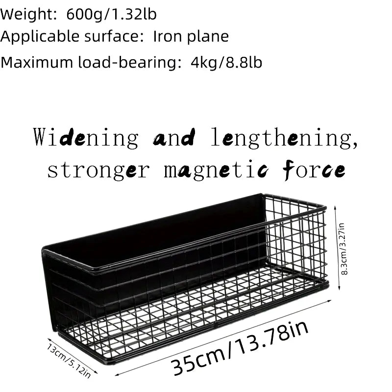 Large Magnetic Iron Large Storage Basket for Refrigerators, Microwaves & Washing Machines - Versatile Kitchen Organizer with Hollow Design, Pantry Organizer, Organizing Baskets