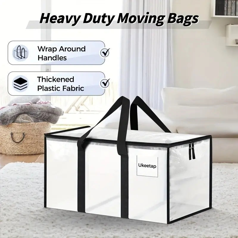 8-Piece Large Heavy-Duty Storage Bags, Transparent Lidded Boxes with Reinforced Handles, Durable Zipper Pouches for Clothes, Dorms, University Supplies