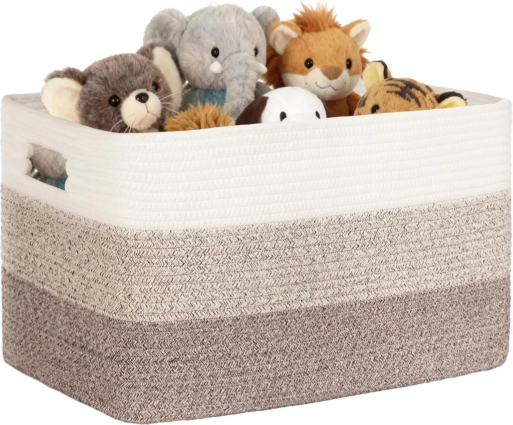Cotton Woven Rectangle Storage Basket Organiser - 65L Laundry Basket for Shelf, Nursery Storage of Toys, Dirty Clothes, Magazines