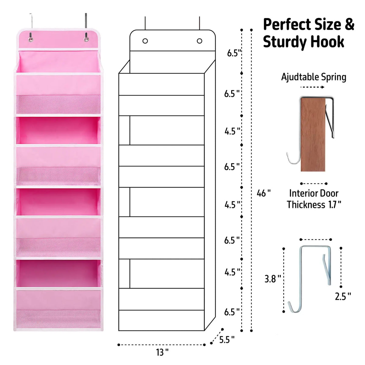 Heavy Duty Over Door Organizer, Hanging Organizer Storage with 4 Large Capacity Pockets, Closet Bathroom Nursery Bedroom Hangable Multicolor