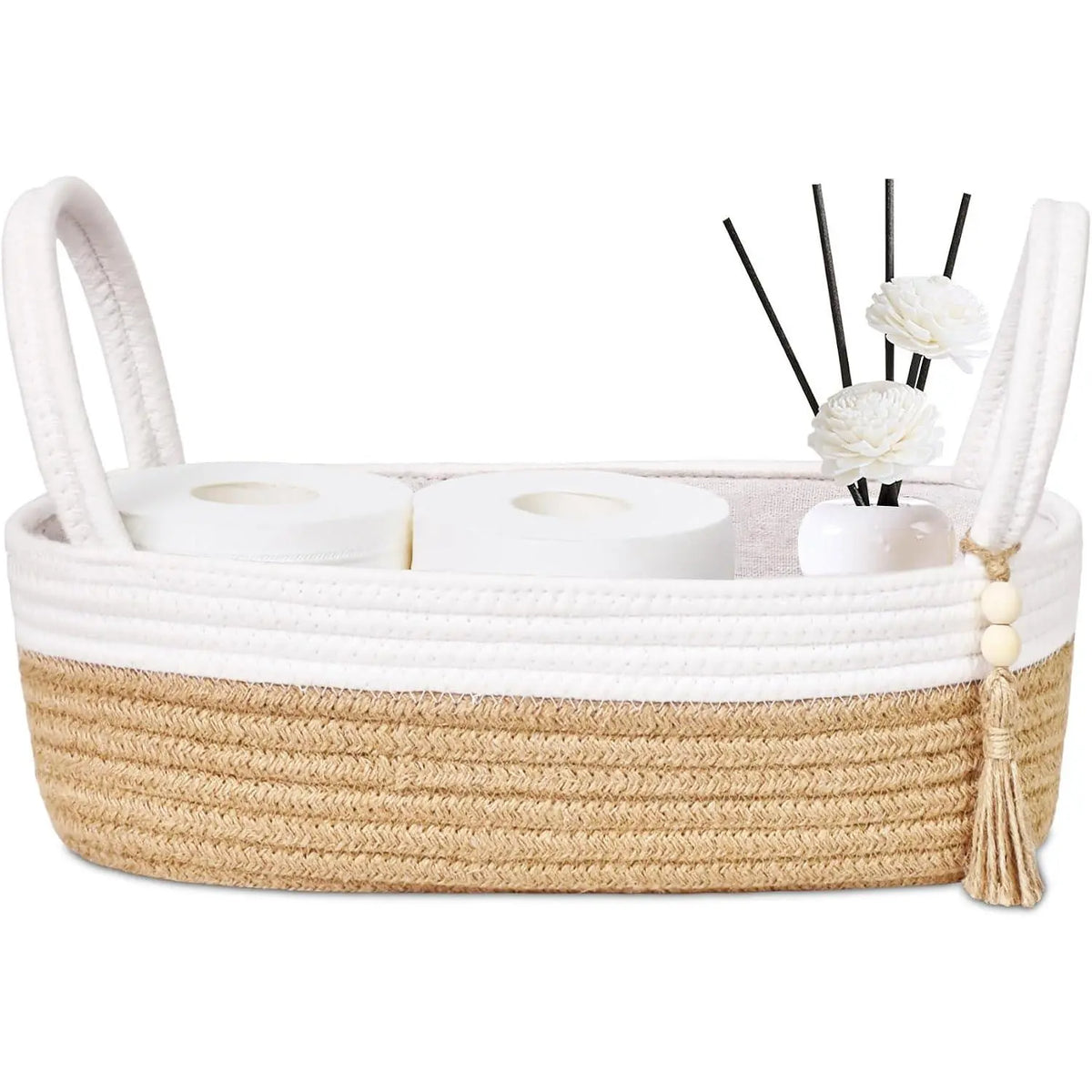 Small Storage Basket, Jute Rope Woven Toilet Paper Tray Organizer for Toilet  Top, Boho Bathroom Decor Holder for Shelf Bedroom Living Room -13x6x4 Inches